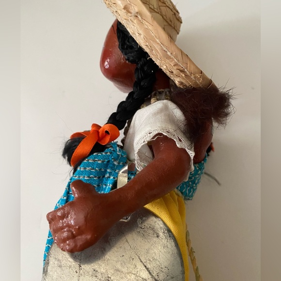 Pair Man Woman Mexican Folk Art Dolls Oil Cloth in Peasant Costumes - Picture 11 of 12